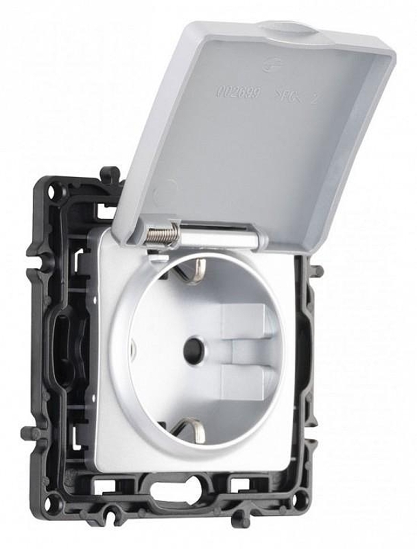 Розетка влагозащищенная с заземлением и со шторкой с крышкой Arte Milano am-217 217.41-1.silver 