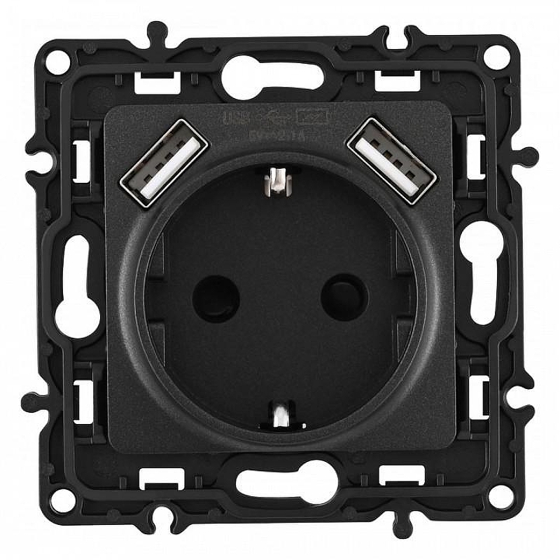 Розетка с заземлением и со шторкой и 2хUSB, без рамки Arte Milano am-217 217.47-1.black 