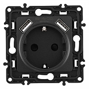 Розетка с заземлением и со шторкой и 2хUSB, без рамки Arte Milano am-217 217.47-1.black цвет Черный