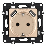 Розетка с заземлением и со шторкой и 2хUSB, без рамки Arte Milano am-217 217.47-1.shampan цвет Бежевый