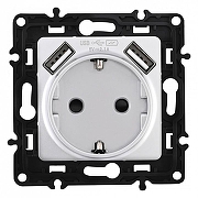 Розетка с заземлением и со шторкой и 2хUSB, без рамки Arte Milano am-217 217.47-1.silver цвет Серебро