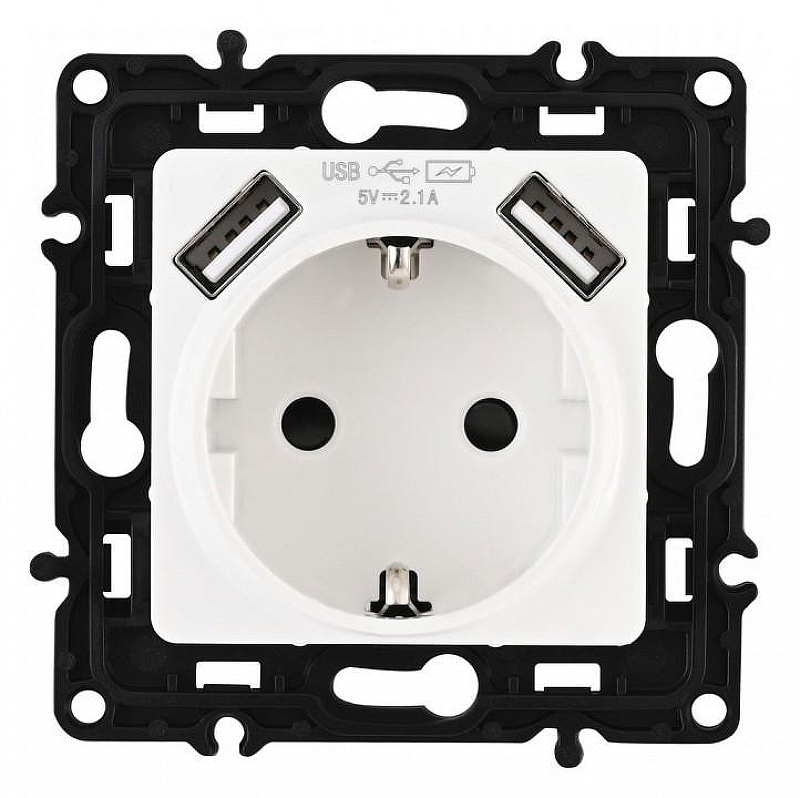 Розетка с заземлением и со шторкой и 2хUSB, без рамки Arte Milano am-217 217.47-1.white 