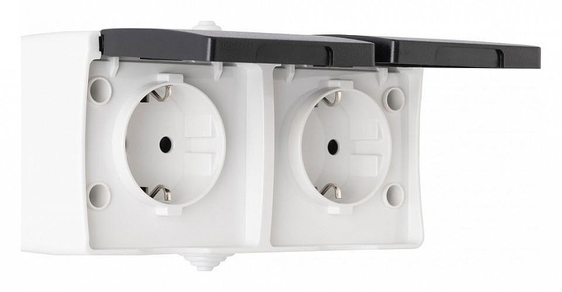 Блок с розетками влагозащищенными с заземлением и крышкой Arte Milano am-309 309.40-2.grey 