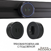 Розетка 2xUSB на треке Arte Milano Am-track-sockets 380066TS LED/USBx2 Black цвет Черный-4
