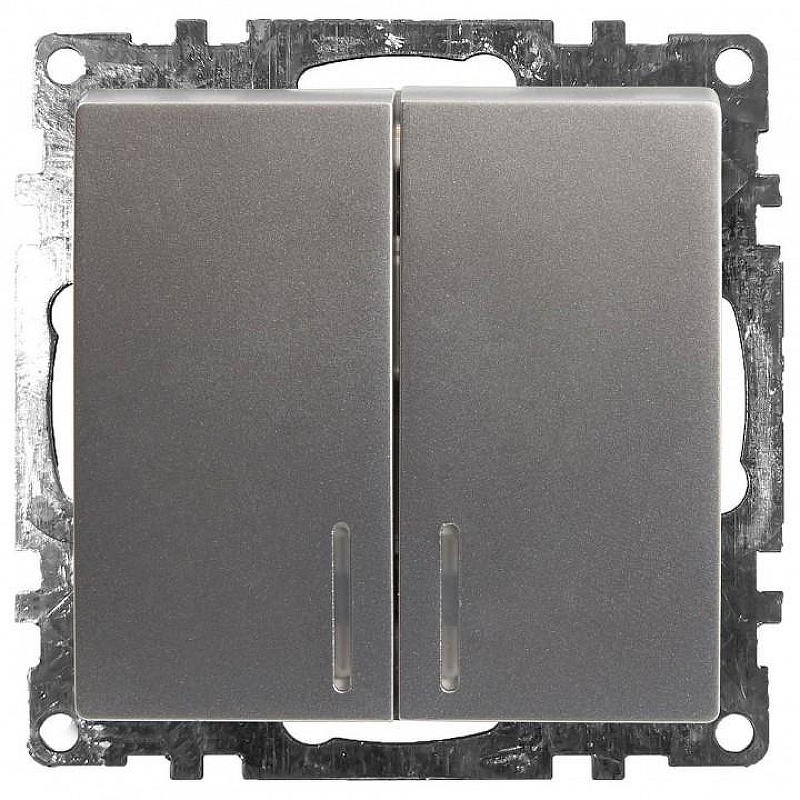 Выключатель двухклавишный с подсветкой без рамки Stekker Катрин 39579 