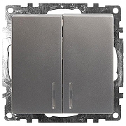 Выключатель двухклавишный с подсветкой без рамки Stekker Катрин 39579 цвет Серебро