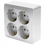 Розетка четверная с заземлением Stekker София 49334 цвет Серебро