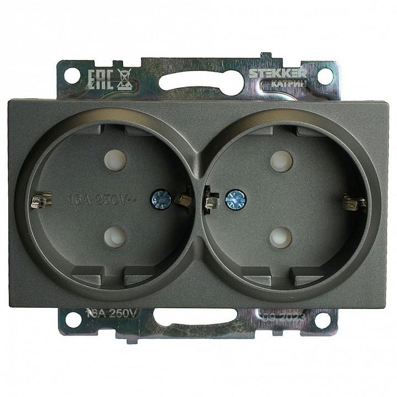 Розетка двойная с заземлением и со шторками, без рамки Stekker Катрин 49425 