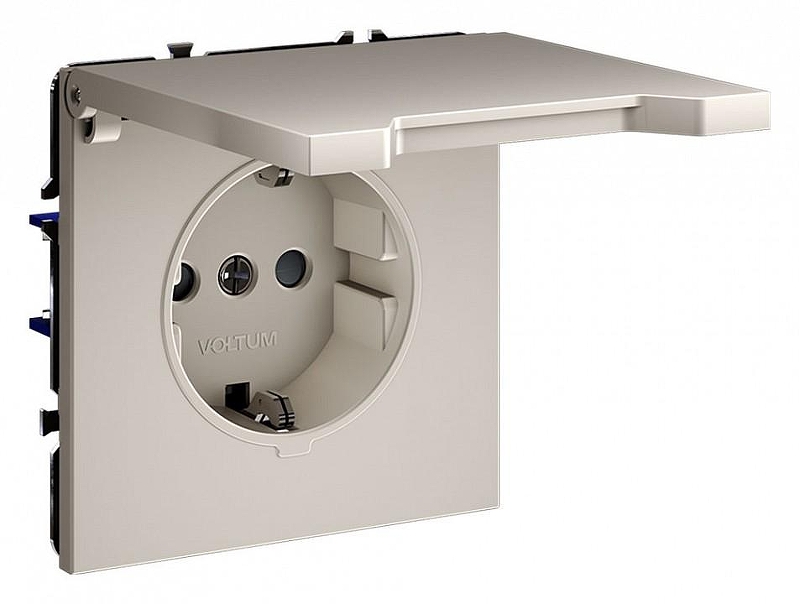 Розетка с заземлением и со шторкой, без рамки с крышкой Voltum S70 VLS040303 