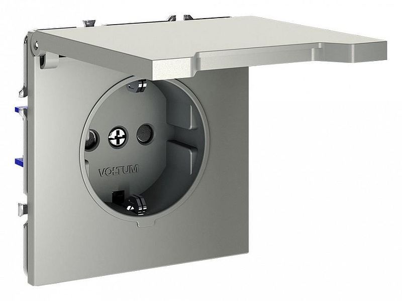 Розетка с заземлением и со шторкой, без рамки с крышкой Voltum S70 VLS040304 