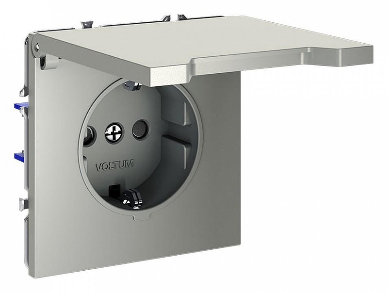 Розетка с заземлением и со шторкой, без рамки с крышкой Voltum S70 VLS040305 