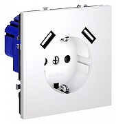 Розетка с заземлением и со шторкой и 2хUSB type A, без рамки Voltum S70 VLS040402 цвет Белый
