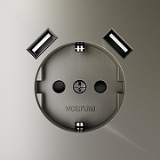 Розетка с заземлением и со шторкой и 2хUSB type A, без рамки Voltum S70 VLS040404 цвет Бежевый-2