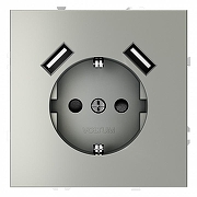 Розетка с заземлением и со шторкой и 2хUSB type A, без рамки Voltum S70 VLS040405 цвет Сталь-1