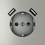 Розетка с заземлением и со шторкой и 2хUSB type A, без рамки Voltum S70 VLS040405 цвет Сталь-2