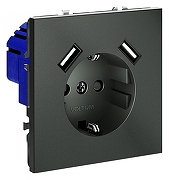 Розетка с заземлением и со шторкой и 2хUSB type A, без рамки Voltum S70 VLS040406 цвет Серебро