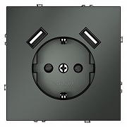 Розетка с заземлением и со шторкой и 2хUSB type A, без рамки Voltum S70 VLS040406 цвет Серебро-1