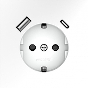 Розетка с заземлением и со шторкой и 2хUSB type A и C, без рамки Voltum S70 VLS040502 цвет Белый-2