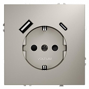 Розетка с заземлением и со шторкой и 2хUSB type A и C, без рамки Voltum S70 VLS040503 цвет Серый-1