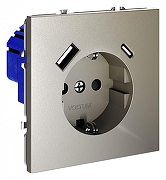 Розетка с заземлением и со шторкой и 2хUSB type A и C, без рамки Voltum S70 VLS040504 цвет Бежевый