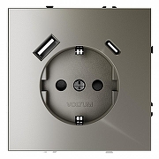 Розетка с заземлением и со шторкой и 2хUSB type A и C, без рамки Voltum S70 VLS040504 цвет Бежевый-1