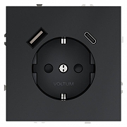 Розетка с заземлением и со шторкой и 2хUSB type A и C, без рамки Voltum S70 VLS040507 цвет Графит-1