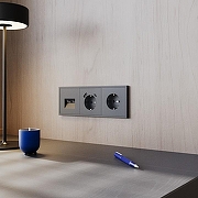 Розетка с заземлением и со шторкой и 2хUSB type A и C, без рамки Voltum S70 VLS040507 цвет Графит-6