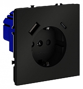 Розетка с заземлением и со шторкой и 2хUSB type A и C, без рамки Voltum S70 VLS040508 цвет Черный
