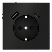 Розетка с заземлением и со шторкой и 2хUSB type A и C, без рамки Voltum S70 VLS040508 цвет Черный-1