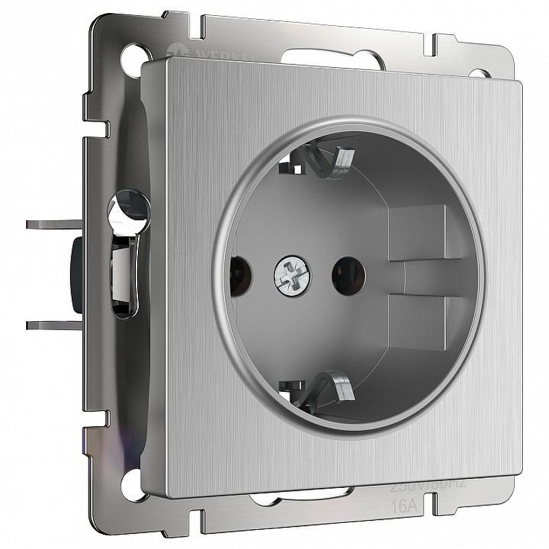 Розетка с заземлением, без рамки Werkel серебряный рифленый W1171009 