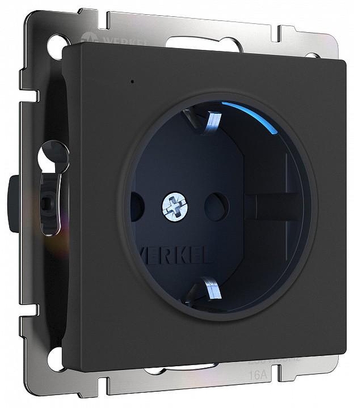 Розетка с заземлением с подсветкой, без рамки Werkel черный W1171408 