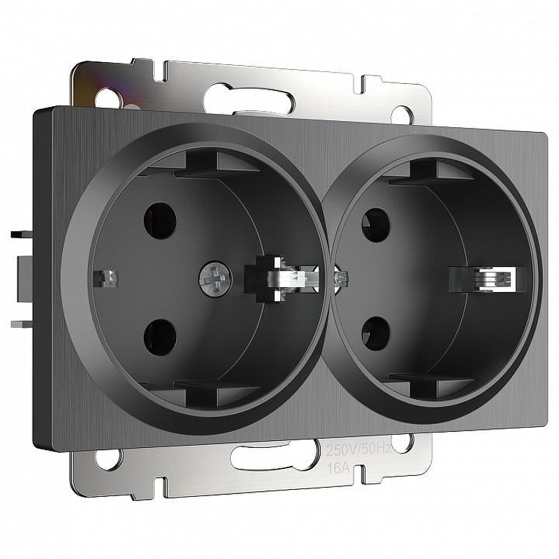 Розетка двойная с заземлением, без рамки Werkel графит рифленый W1172004 