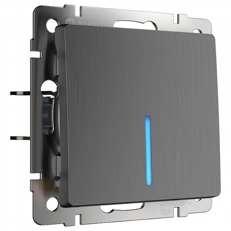 Выключатель одноклавишный с подсветкой без рамки Werkel графит рифленый W1110104 