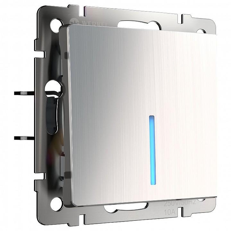 Выключатель одноклавишный с подсветкой без рамки Werkel глянцевый никель W1110102 