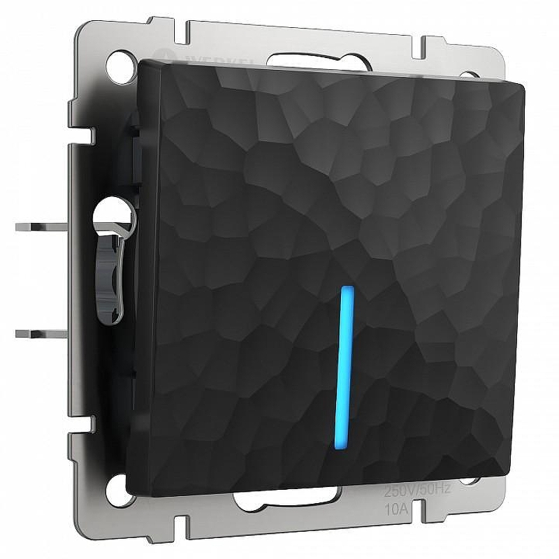 Выключатель проходной одноклавишный с подсветкой без рамки Werkel Hammer черный W1212108 