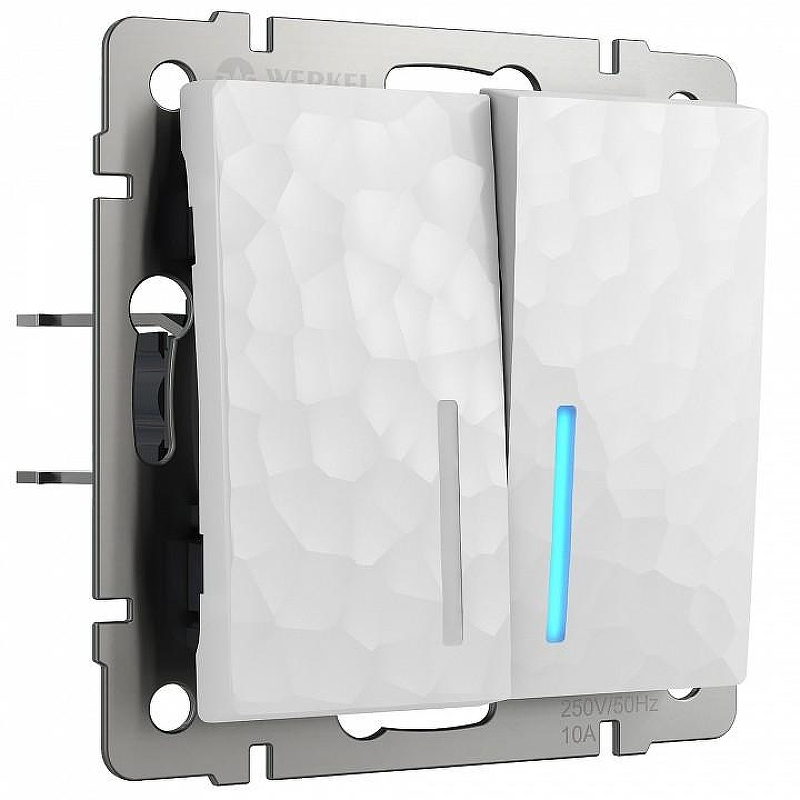 Выключатель двухклавишный с подсветкой без рамки Werkel Hammer белый W1220101 