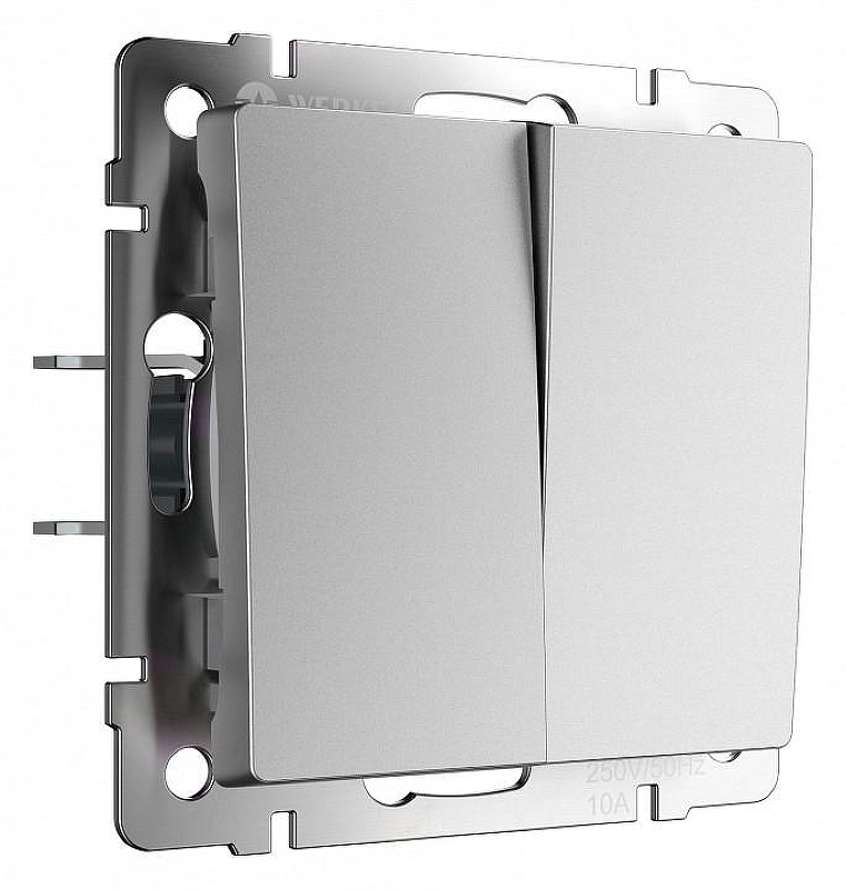 Выключатель двухклавишный без рамки Werkel серебряный матовый W1120065 