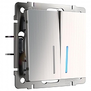 Выключатель двухклавишный с подсветкой без рамки Werkel глянцевый никель W1120102 цвет Никель