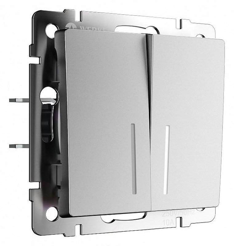 Выключатель проходной двухклавишный с подсветкой без рамки Werkel серебряный матовый W1120165 