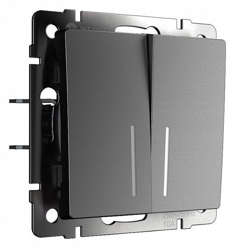 Выключатель двухклавишный с подсветкой без рамки Werkel графит матовый W1120164 