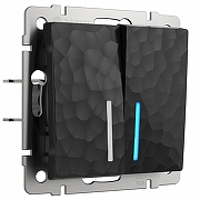 Выключатель проходной двухклавишный с подсветкой без рамки Werkel Hammer черный W1222108 цвет Черный