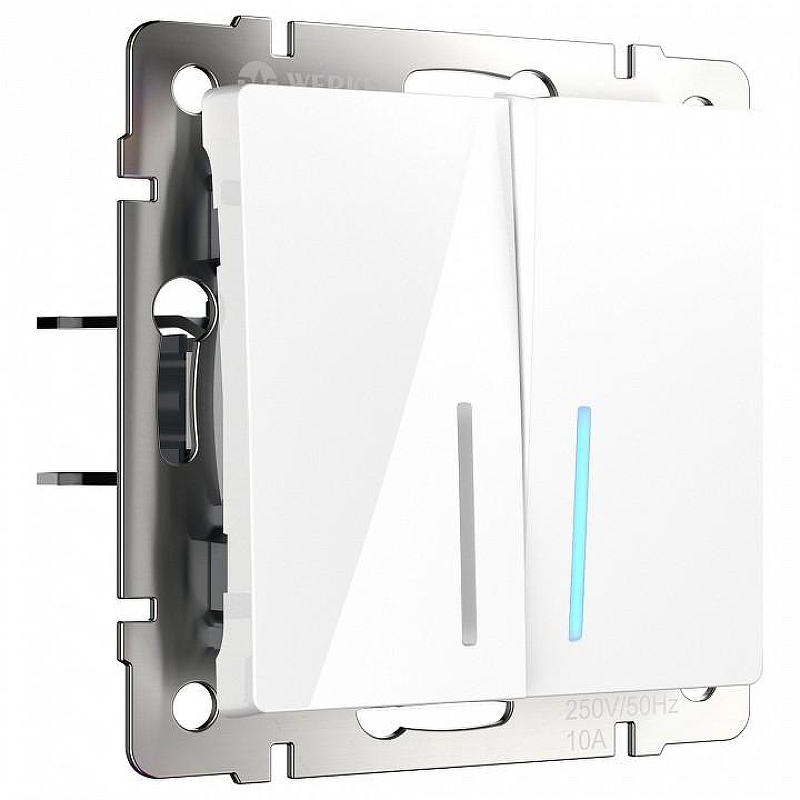 Выключатель проходной двухклавишный с подсветкой без рамки Werkel белый W1122101 