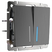 Выключатель проходной двухклавишный с подсветкой без рамки Werkel графит рифленый W1122104 цвет Графит