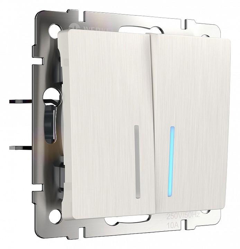 Выключатель проходной двухклавишный с подсветкой без рамки Werkel перламутровый рифленый W1122113 