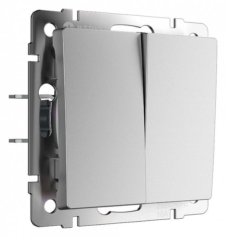 Выключатель проходной двухклавишный без рамки Werkel серебряный матовый W1122065 