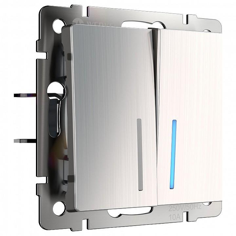 Выключатель проходной двухклавишный с подсветкой без рамки Werkel глянцевый никель W1122102 