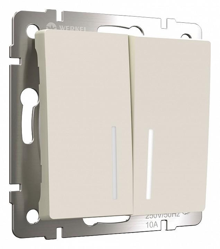 Выключатель проходной двухклавишный с подсветкой без рамки Werkel айвори матовый W1122162 