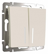 Выключатель проходной двухклавишный с подсветкой без рамки Werkel айвори матовый W1122162 цвет Желтый