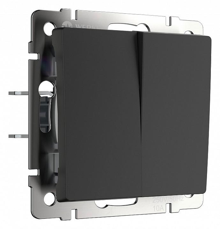 Выключатель проходной двухклавишный с самовозвратом без рамки Werkel черный матовый W1122408 