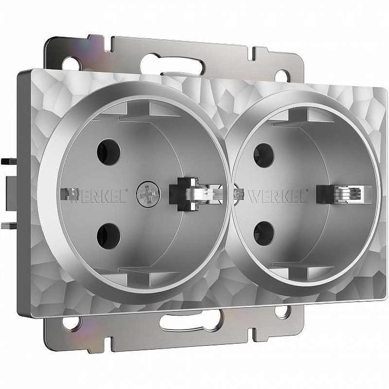 Розетка двойная с заземлением, без рамки Werkel Hammer серебряный W1272006 